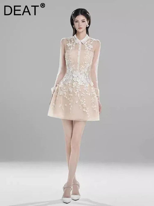 3D Floral Sheer Zipper Front Women's Evening Dress