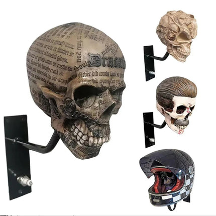 Skull Motorcycle Helmet Wall Mount – Retro Resin Display Bracket & Home Decor