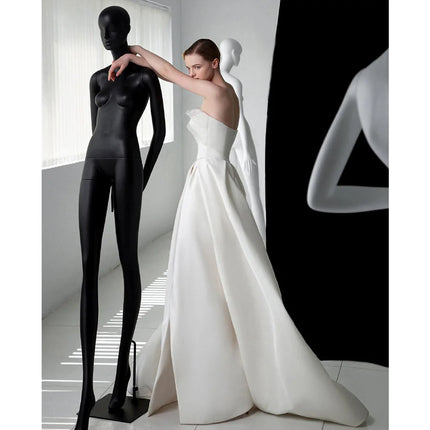 Kurtkameska Elegant White Satin Strapless Wedding Dress 2026