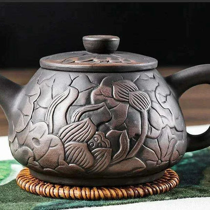 Enchanting Lotus Flower Handcrafted Purple Clay Tea Set for a Serene Brewing Experience