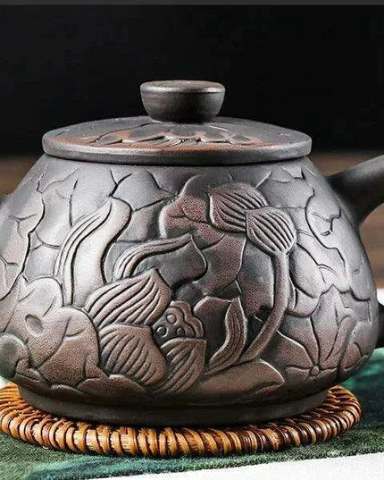 Enchanting Lotus Flower Handcrafted Purple Clay Tea Set for a Serene Brewing Experience