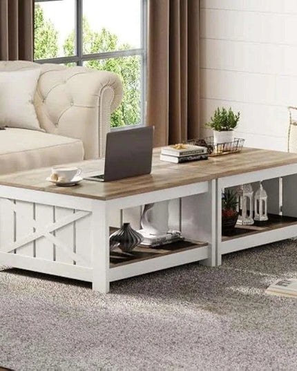 Versatile Rustic Grey Coffee Table Set with Dual Storage Options