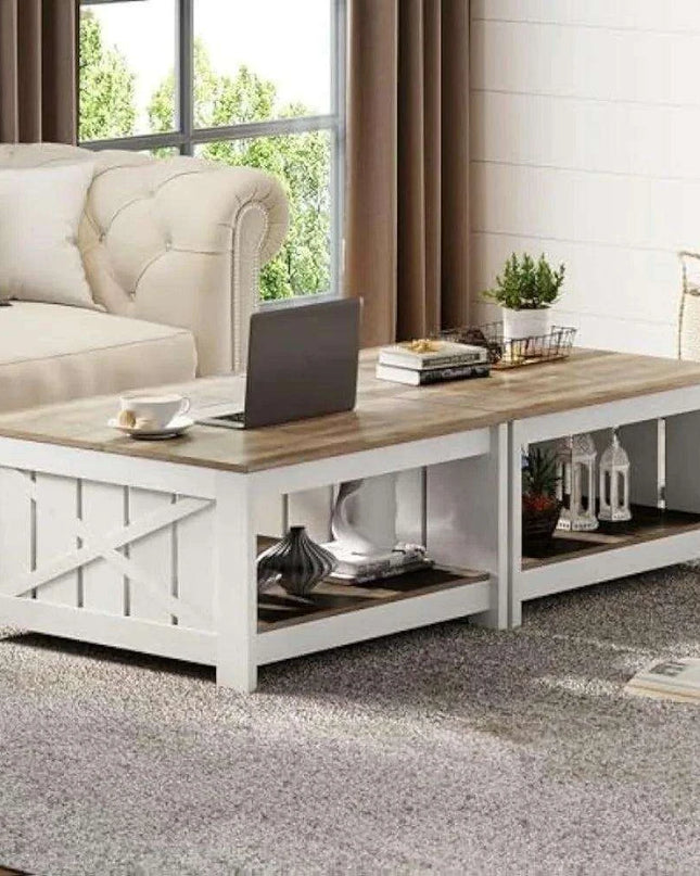 Versatile Rustic Grey Coffee Table Set with Dual Storage Options