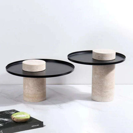 Elegant Travertine Tea Serving Tray Collection - Exquisite Stone Platter for Upscale Entertaining