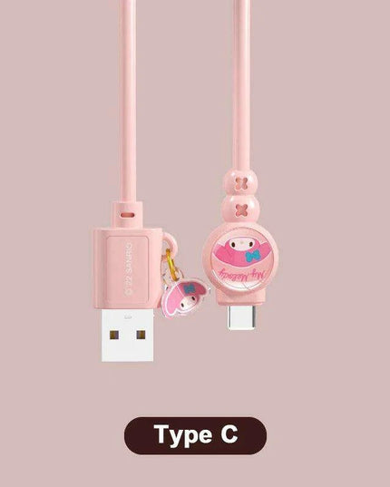 Sanrio Hello Kitty Kuromi Type C Fast Charging Cable - Cinnamoroll Design for iPhone, Huawei, Xiaomi - 100mm Length - TPE + PVC Material - Perfect Gift Boxed