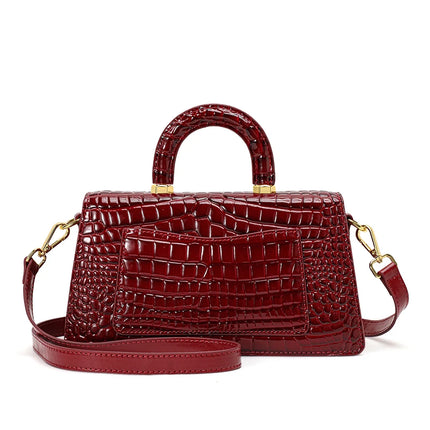 Crocodile Embossed Cowhide Leather Small Square Bag | Très Elite