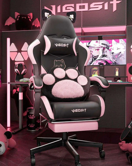 Adorable Pink Gaming Chair with Cat Ear Design and Adjustable Lumbar Support for Female Gamers