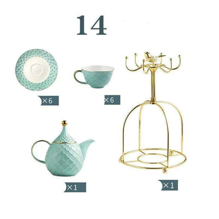 Elegant European Bone China Coffee and Tea Set with Chic Ceramic Teapot