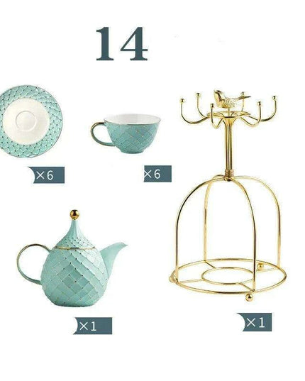 Elegant European Bone China Coffee and Tea Set with Chic Ceramic Teapot