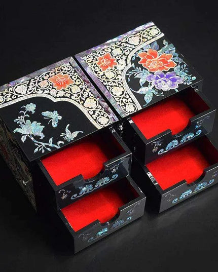 Luxurious Mother of Pearl Jewelry Organizer Box with Dual Drawers for Accessories