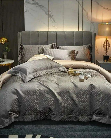 Luxurious Black and Gold Jacquard Egyptian Cotton Duvet Cover Set - 4/6 Piece Collection for Cal King and Queen Sizes with Sheets & Pillowcases