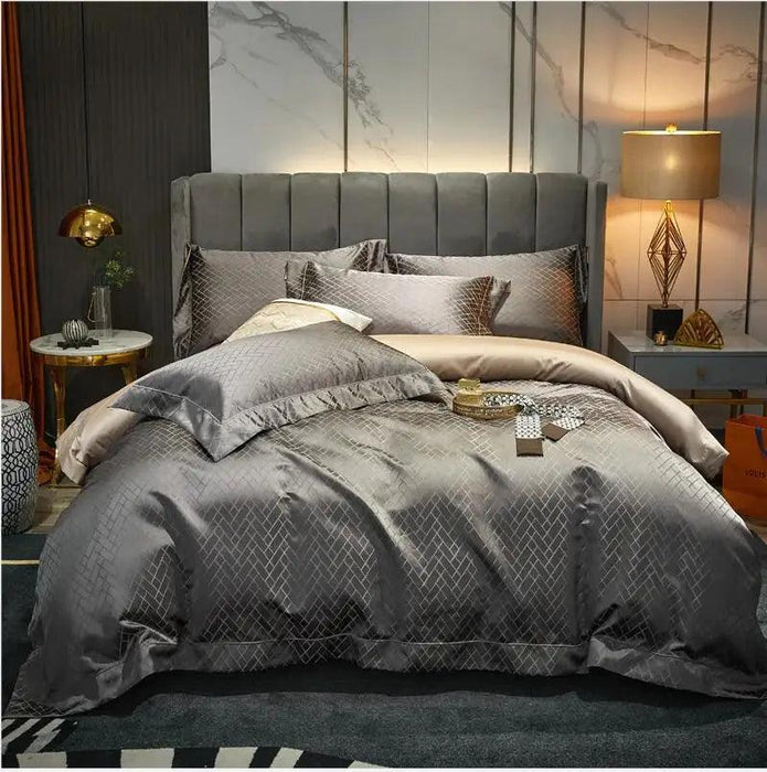 Luxurious Black and Gold Jacquard Egyptian Cotton Duvet Cover Set - 4/6 Piece Collection for Cal King and Queen Sizes with Sheets & Pillowcases
