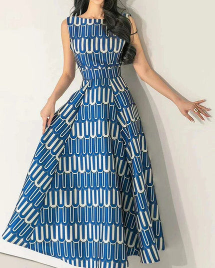 High Waist Contrast Print Evening Gown for Women