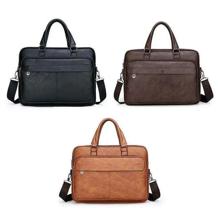 Elegant Waterproof PU Leather Laptop Briefcase with Adjustable Shoulder Strap and Ample Storage