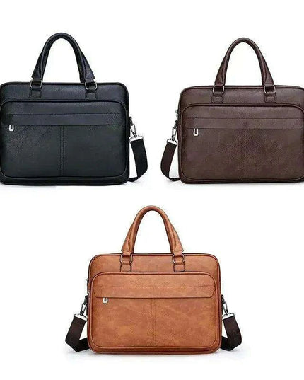 Elegant Waterproof PU Leather Laptop Briefcase with Adjustable Shoulder Strap and Ample Storage