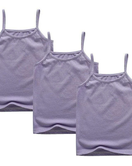 3-Pack Girls' Trendy Sleeveless Cotton Cami Tops - Stylish Spaghetti Strap Vests for Kids