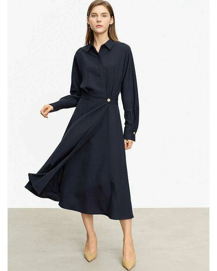 Chic A-Line Long-Sleeve Midi Dress for Women - Essential Autumn Office Wear