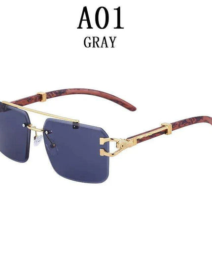 Retro Rimless Sunglasses with Wood Finish and UV Protection