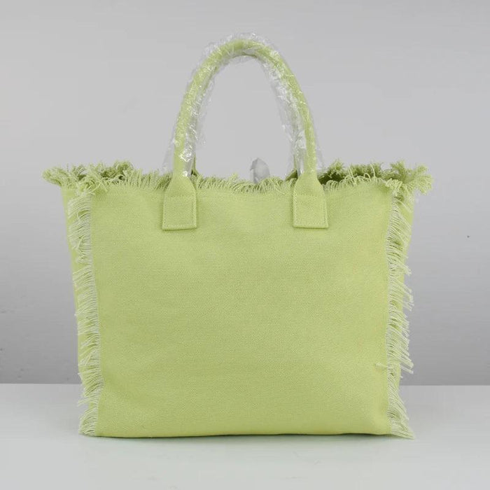 Personalized Trendy Fringed Canvas Tote with Stylish Ruffles