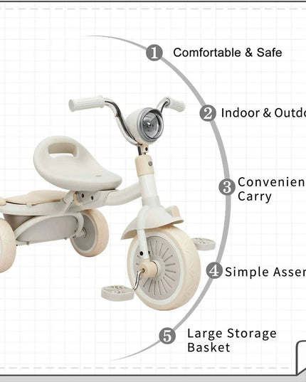 Colorful Adventure Trike: Foldable Toddler Tricycle with Adjustable Seat and Lights