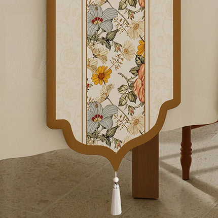 Vintage Floral Jacquard Table Runner with Tassels