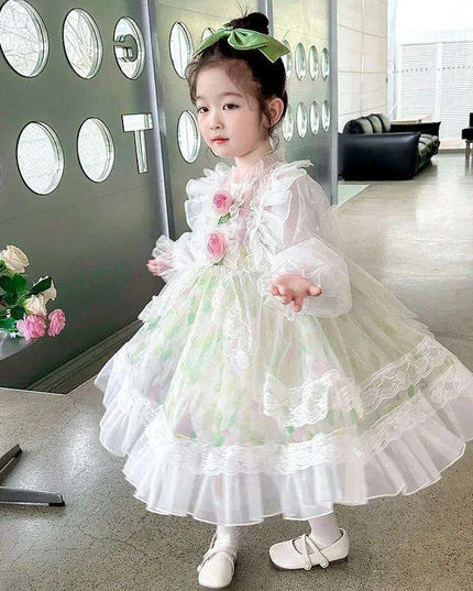 Enchanted Floral Tulle Princess Dress for Girls with Long Sleeves