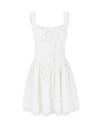 Suninheart White Lace Spaghetti Strap A-line Dress - Effortless Summer Elegance