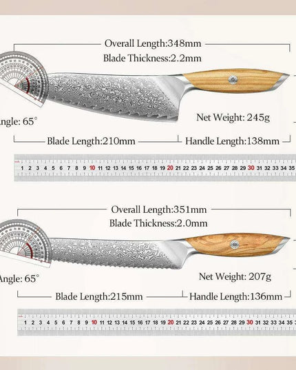 Luxury 73-Layer Damascus Steel Chef's Knife Set with Olive Wood Handles - Ideal for Gifting