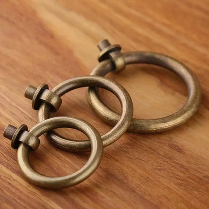 Modern Solid Brass Round Ring Cabinet Handle — Single Hole Drawer Pull, Copper or Bronze, 20mm to 60mm