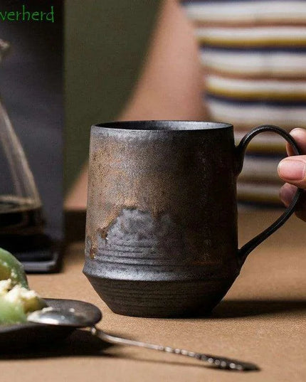 Nordic Charm Ceramic Coffee Mug with Hanging Ear and Gilt Couple Design