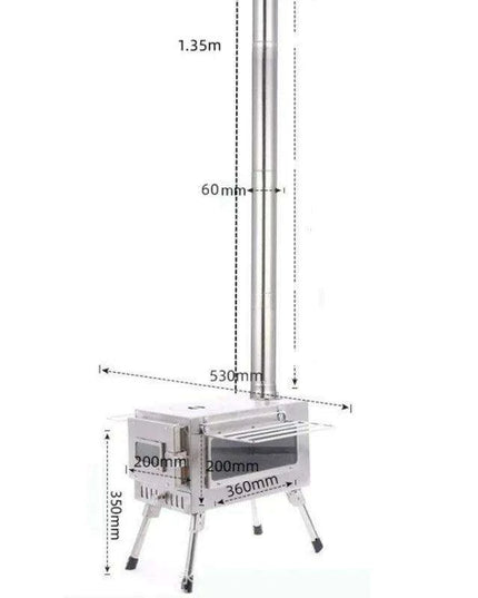 Compact Stainless Steel Outdoor Wood Stove with Chimney for Cooking and Heating