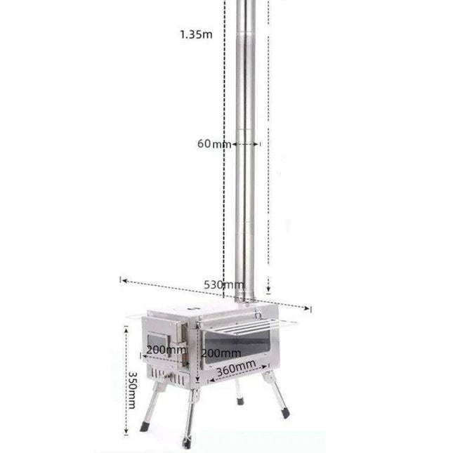 Compact Stainless Steel Outdoor Wood Stove with Chimney for Cooking and Heating