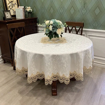 Round Lace Tablecloth Embroidered Polyester For Dining Table European Style