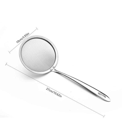 Japanese Stainless Steel Fine Mesh Skimmer Ladle with Extended Handle for Safe Oil and Steam Handling