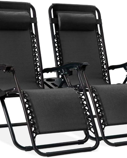 Luxury Zero Gravity Lounge Chairs Set with Accessories in Elegant Black