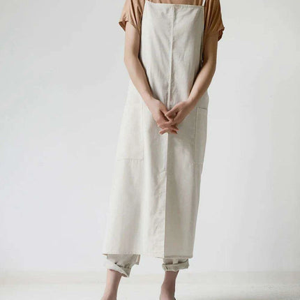 Chic Waterproof Apron for Culinary and Gardening Mastery - Adjustable Cotton-Linen Blend