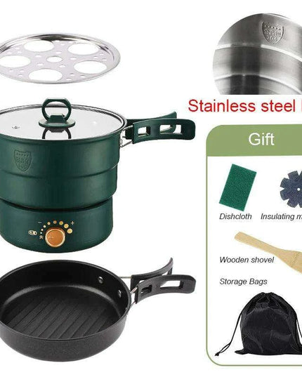 Compact Travel Multicooker: Foldable 110V/220V Cooking System for Frying, Steaming, and More