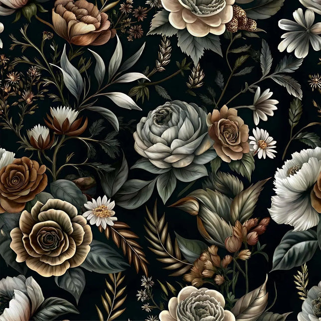 Très Elite Vintage Dark Floral Self-Adhesive Wallpaper, Large Design