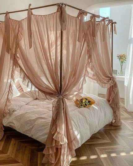 Elegant Sheer Linen Canopy Bed Drapes with Complete Mosquito Net Set