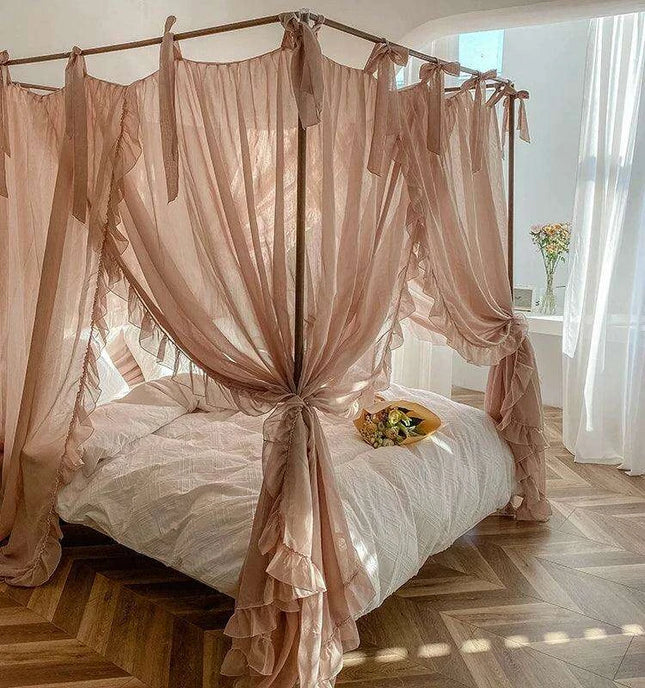 Elegant Sheer Linen Canopy Bed Drapes with Complete Mosquito Net Set