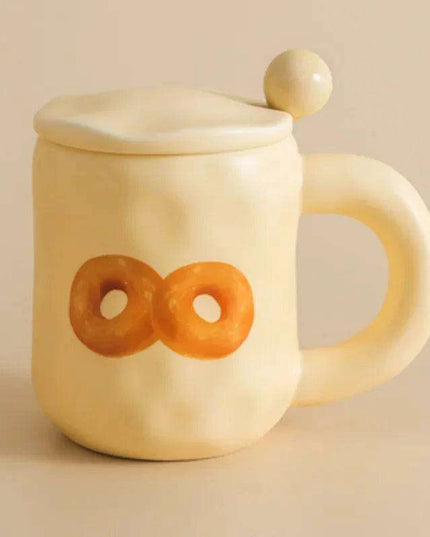 Whimsical Korean Cartoon Ceramic Mug Set with Lid and Spoon - Playful Drinkware Delight