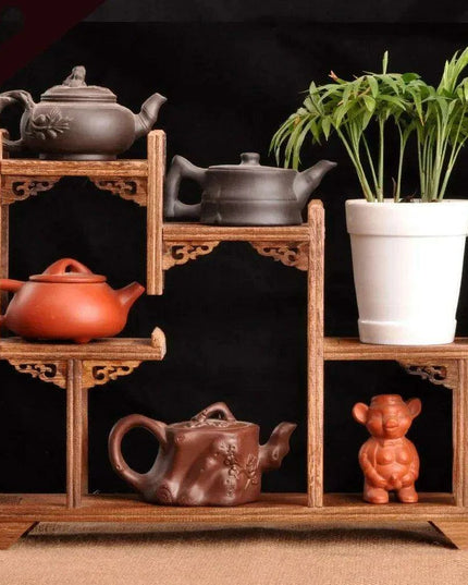 Handcrafted Wooden Display Stand for the Traditional Kung Fu Tea Ceremony