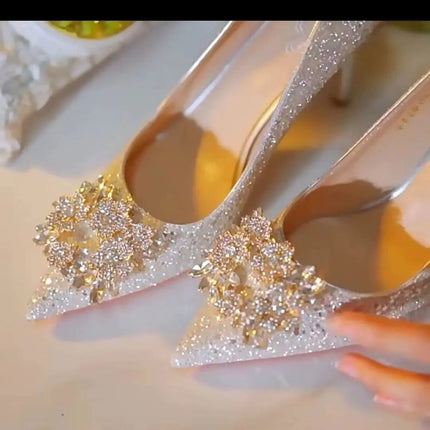 Shop1104979138 Women's Crystal Pointed Toe High Heel Pumps - Elegant D