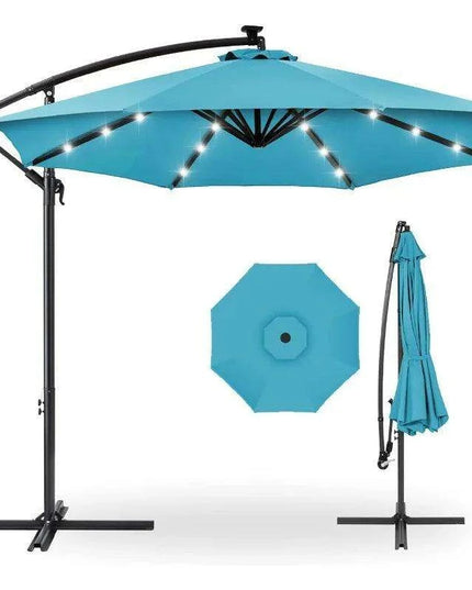 Solar-Powered 10ft LED Hanging Market Umbrella for Outdoor Spaces