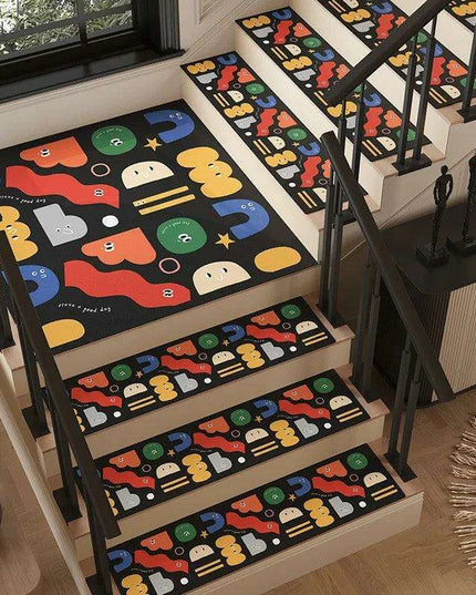 Colorful Cartoon Graffiti Non-Slip Stair Tread Mat - Stylish and Absorbent Safety Cover