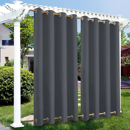 Solid-Colour Outdoor Patio Curtains with Top & Bottom Grommets