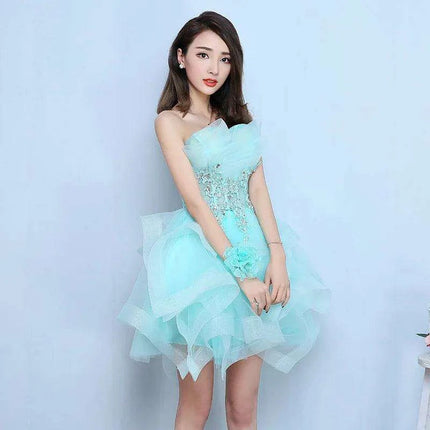 Strapless High Waist Mini Dress - Chic Solid Color Mesh Yarn Outfit for Summer Celebrations