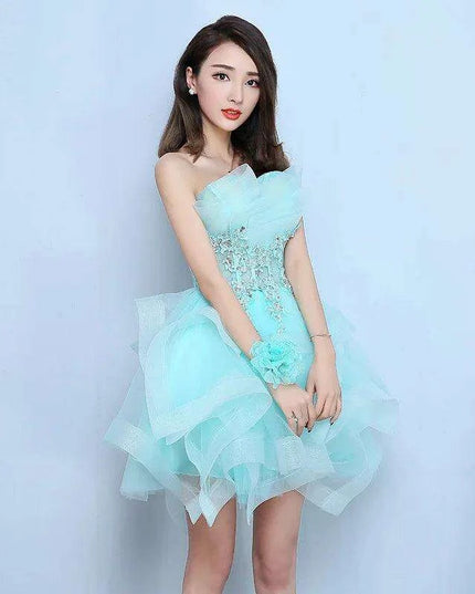 Strapless High Waist Mini Dress - Chic Solid Color Mesh Yarn Outfit for Summer Celebrations
