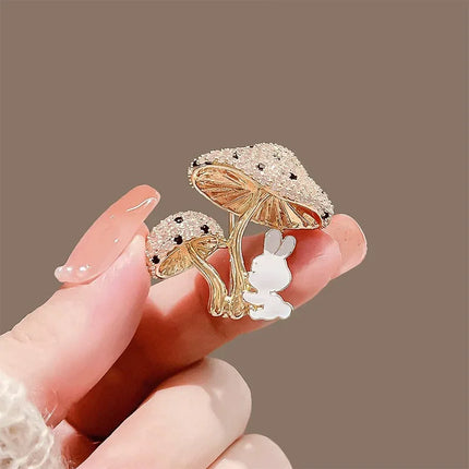 Mushroom and Rabbit Brooch Pin