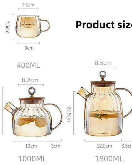 Elegant Amber Striped Glass Teapot - Perfect for Tea, Juices, and Social Gatherings